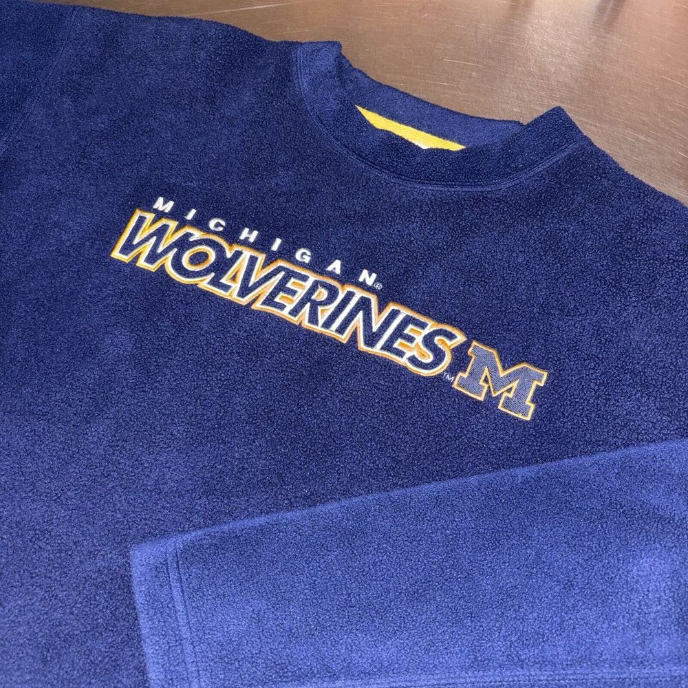 VTG 90s Pro Edge Michigan Wolverines‎ Fleece Sweatshirt Crewneck Mens XL Navy